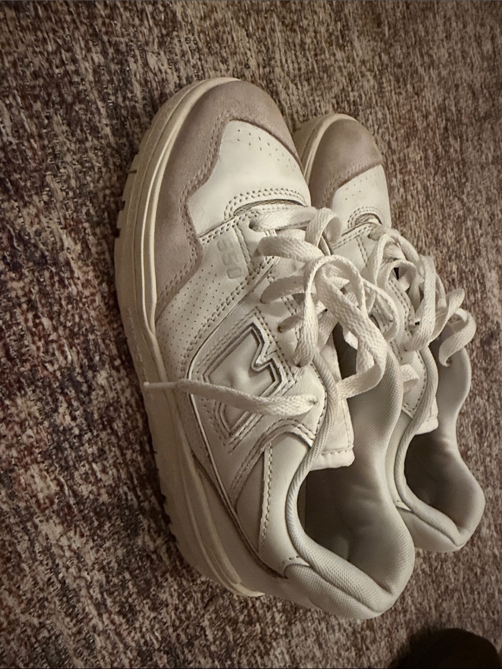 Women’s New Balance 550 White and Light Taupe Sneakers - Casual Lace-Up